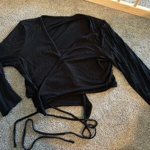 American Eagle Outfitters Black Long Sleeve Wrap Top